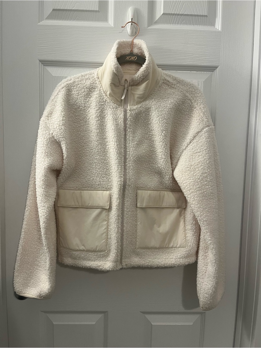 Cream Sherpa Zip-Front Teddy Jacket with Patch Pockets - Picture 2 of 10